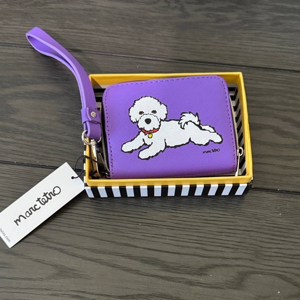 Marc Tetro White Bichon Frise Striped Purple and Black Wallet